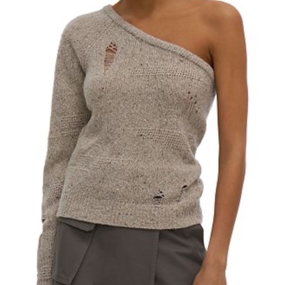Helmut Lang Distressed Wool-Blend Sweater (One Shoulder)